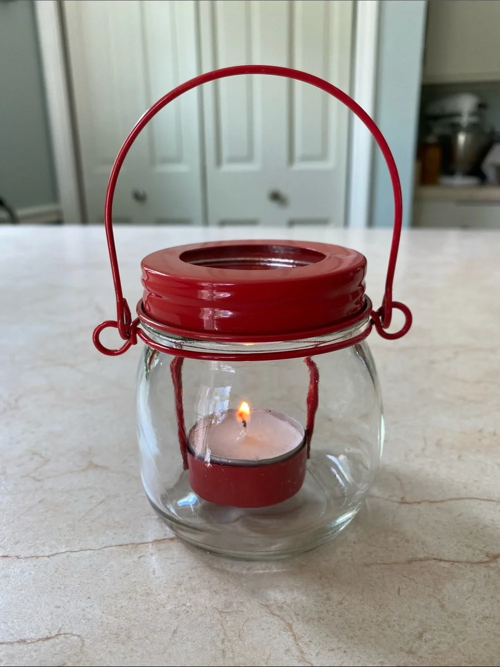 VINTAGE Red Glass Hanging Tea Light Lantern